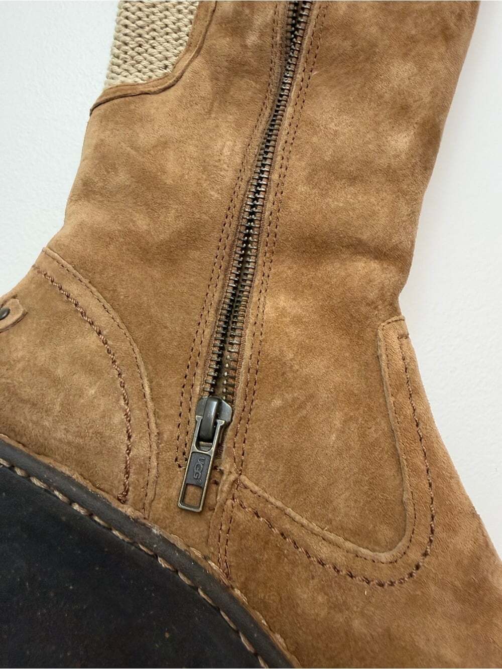 UGG Skyfall Chestnut Suede Knit Wedge Boots Size 8 Boho Winter - Picture 8 of 11